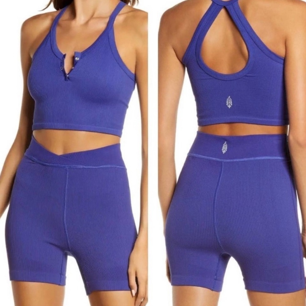 Free People Free Throw Ribbed Shorts Outerspace Blue Yoga Gym Biking NWT size S